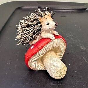 Hedgehog on Red Mushroom Figurine